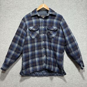 Vtg Woodland Wool Men’s M Lumberjack Shirt Plaid Flannel Shacket Insulated Blue